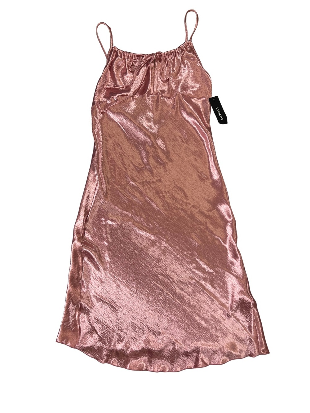 bebe Rose Gold Satin Midi Slip Dress with DEFECT